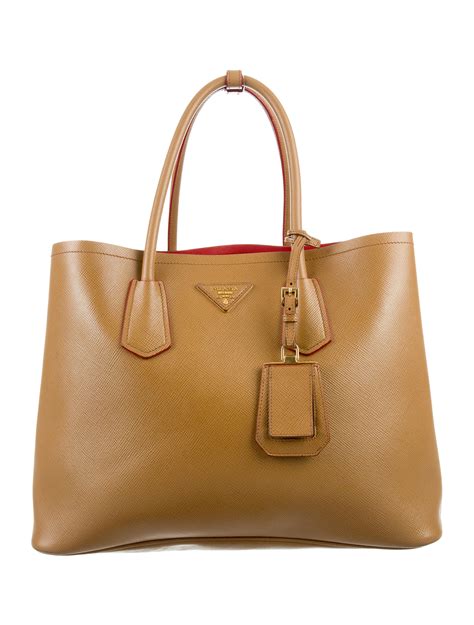 prada double handle tote saffiano cuir with accessories medium caramel|saffiano leather prada.